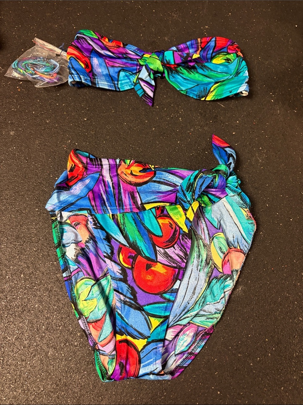 90s Rose Marie Reid High-Waist Bandeau Bikini in Multicolor Abstract Print